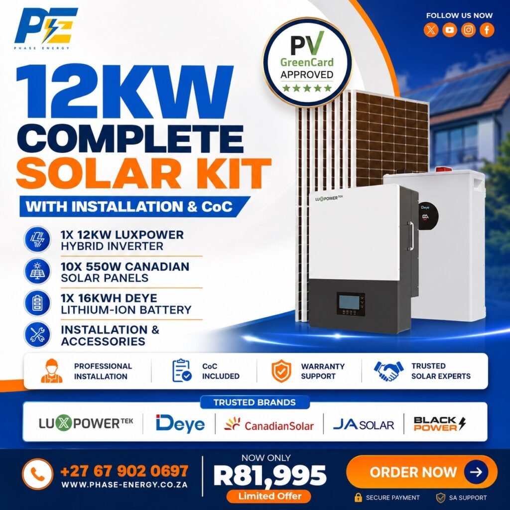 12kW Complete Solar Kit with LuxPower Hybrid Inverter – 16kWh Battery package offer from Phase Energy