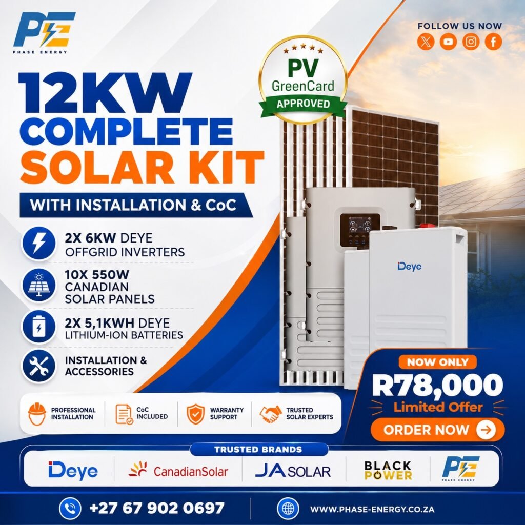12kW Deye Off-Grid Complete Solar Kit – 10.2kWh Battery package offer from Phase Energy