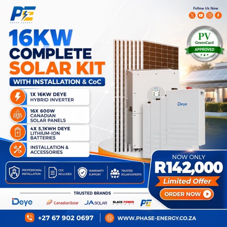 16kW Complete Solar Kit with Deye Hybrid Inverter – 20.4kWh Battery package offer from Phase Energy