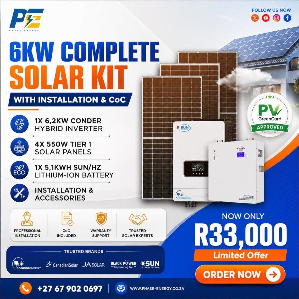6kW Complete Solar Kit with Conder Hybrid Inverter package offer from Phase Energy