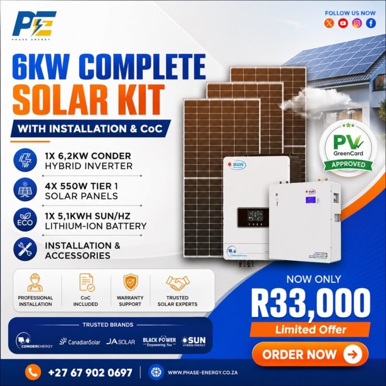 6kW Complete Solar Kit with Conder Hybrid Inverter package offer from Phase Energy