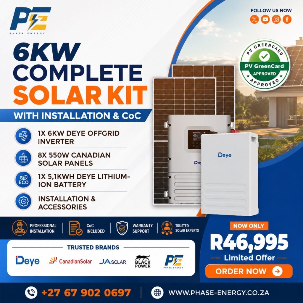 6kW Deye Off-Grid Complete Solar Kit – 5.1kWh Battery package offer from Phase Energy